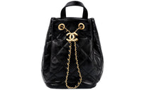 CHANEL Lambskin Bucket Bag Backpack Women's Black
