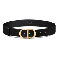 DIOR Calfskin Brass Leather Belts Women's Black Width 3.5CM