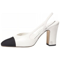 CHANEL Chunky Heel High Heels 9cm Women's White