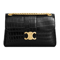 CELINE Crocodile Leather Shoulder Bag Crossbody Bag Women's Black