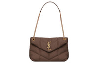 SAINT LAURENT PUFFER Lambskin Crossbody Bag Shoulder Bag Small Size Women's Dark Brown