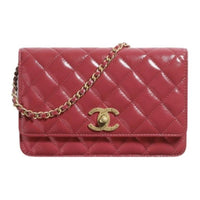 CHANEL Shiny Leather Shoulder Bag Crossbody Bag Women's Red