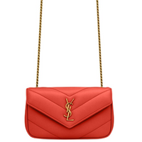 SAINT LAURENT Sheepskin One Shoulder Crossbody Clutch Women's Red