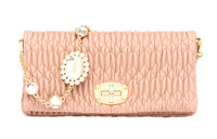 MIU MIU Sheepskin Handbag Shoulder Bag Women's Cameo Brown Beige
