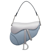 DIOR Saddle Soft Calfskin Saddle Bag Handbag Shoulder Bag Women's Gray & Blue