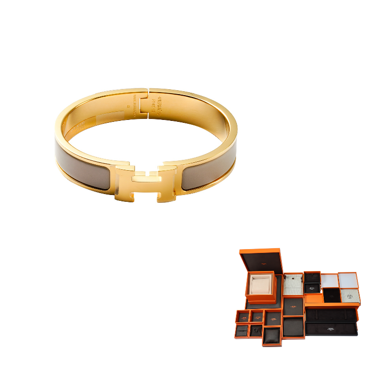 HERMES Enamel Bangles Women's Milk Tea Light Umber Gold