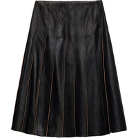PRADA Pleated Leather Midi Skirt