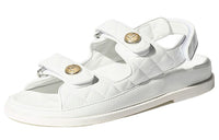 CHANEL Quilted Sandal White Laminated Lambskin Women's