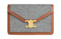 CELINE Triomphe Fabric With Cow Leather Chain Wallet Women's Smoke Black
