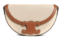 CELINE BesaceTriomphe Fabric Cow Leather Patchwork Crossbody Bag Shoulder Bag Women's Natural/Tan
