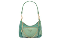 PRADA Recycled Nylon Ostrich Leather Shoulder Bag Mini Women's Salvia Green