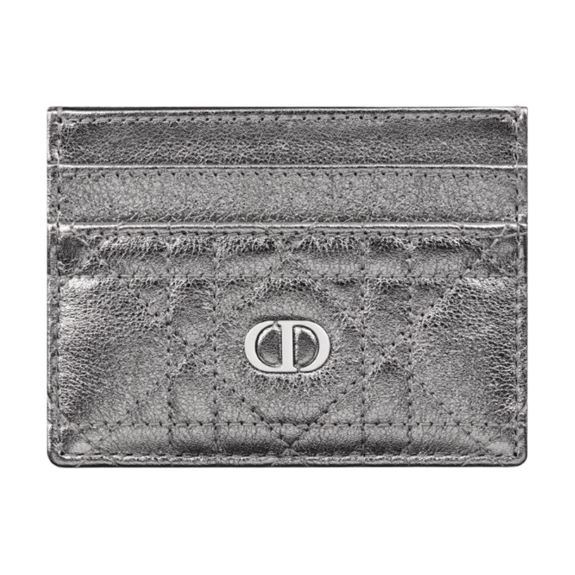 DIOR Caro Calfskin Card Holder Women's Silver Gray