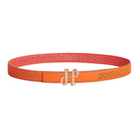 HERMES Calfskin Metal Rose Gold-Plated Leather Belts Women's Orange Width 2.4CM