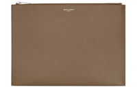 SAINT LAURENT Grained Embossed Leather Laptop Clutches Men's Brown