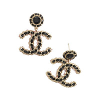 CHANEL Stud Earrings Women's Black Gold