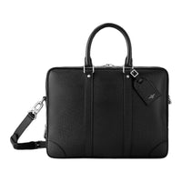 LOUIS VUITTON Cow Leather Portable One Shoulder Crossbody Briefcase Large Size Men's Black