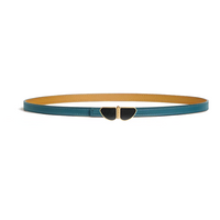 HERMES Calfskin Gold-Plated Leather Belts Women's Brown/Blue Width 1.3CM