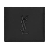 SAINT LAURENT Monogram Grained Embossed Leather Wallet Men's Black