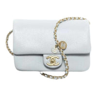 CHANEL Calfskin Shoulder Bag Mini Unisex Light Blue