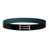 HERMES Calfskin Leather Belts Unisex Black Blue Width: 3.8cm