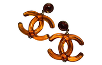 CHANEL Acrylic Earrings Women's Brown-Orange