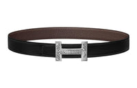 HERMES Letter Silver Buckle Togo Calfskin Double-Sided Leather Belt Men's Black Width: 3.2cm