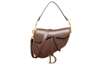 DIOR Smooth Cow Leather Saddle Bag Shoulder Bag Crossbody Bag Handbag Women's Chocolate Brown