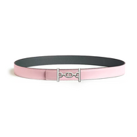 HERMES Calfskin, Metal, Gold Plated Leather Belts Women's Gray/Pink Width 2.4CM