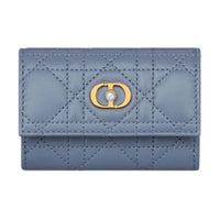 DIOR Wicker Pattern Lambskin Wallet Women's Denim Blue