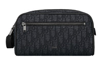 DIOR Oblique Jacquard With Grain Cow Leather Toiletry Bag Men's Black
