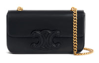 CELINE Triomphe Shiny Smooth Cow Leather Shoulder Bag, Handbag, Shoulder Bag Women's Black Gold