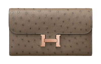 HERMES Constance Long Wallet Ostrich Leather Wallet Women's M8Gris Asphalte Asphalte Asphalte Grey/galaxy Grey
