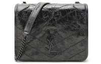 SAINT LAURENT Leather Black Chain Wallet Crossbody Bag Shoulder Bag Regular Women's Black