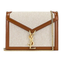 SAINT LAURENT CASSANDRA Canvas With Smooth Leather Shoulder Bag, Crossbody Bag Women's Natural & Beige