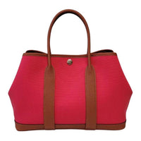 HERMES Pack Officier Canvas With Negonda Calfskin Handbag Women's Red & Brown