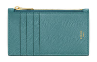 CELINE Cow Leather Card Holder Women's Blue Green