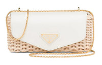 PRADA Leather Shoulder Bag Crossbody Bag Mini Women's Tan/White