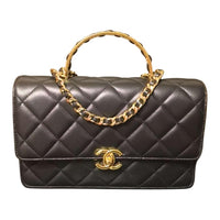 CHANEL Cow Leather Shoulder Bag Crossbody Bag Handbag Women's Black