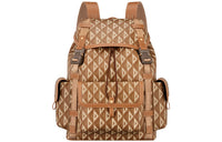 DIOR CD Diamond Nylon Jacquard Cow Leather Backpack Large Size Men's Coffee