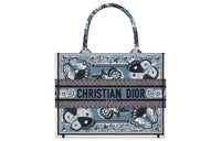 DIOR BookTote Embroidery Tote Bag Shopping Bag Handbag Medium Size Women's Denim Blue