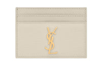 SAINT LAURENT CASSANDRE Sheepskin Cow Leather Patchwork Wallets Card Holders Women's White