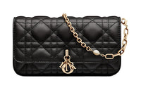 DIOR Lady Dior Wicker Pattern Sheepskin Handheld Shoulder Bag, Crossbody Bag, Cell Phone Pouch Women's Black