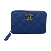 CHANEL Leather Wallet Women's Indigo