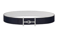 HERMES Elegant Elegance Silver Buckle Togo Calfskin Double-Sided Leather Belt Men's Blue Width: 3.8cm