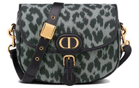 DIOR Bobby Leather Shoulder Bag Crossbody Bag Medium Size Women's Gray