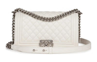 CHANEL White Fish Paste Leather Shoulder Bag Crossbody Bag Medium Size Women's White