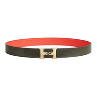HERMES Calfskin Leather Belts Men's Green Red Width 3.2CM