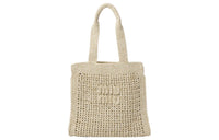 MIU MIU Raffia With Fabric Tote Bag Shopping Bag Handbag Women's Yellow Iron Ore