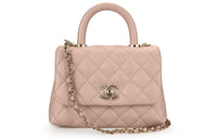 CHANEL Grained Calfskin Handbag Women's Milk Tea Pink