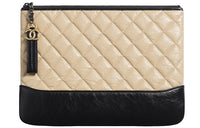 CHANEL Calfskin With Smooth Calfskin Clutch Women's Beige/Black